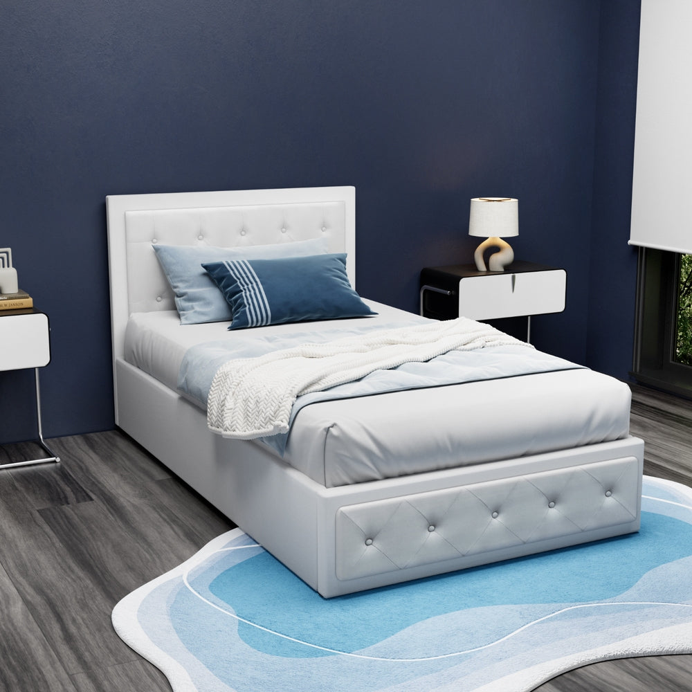 Tiyo King Single Bed Frame Gas Lift White