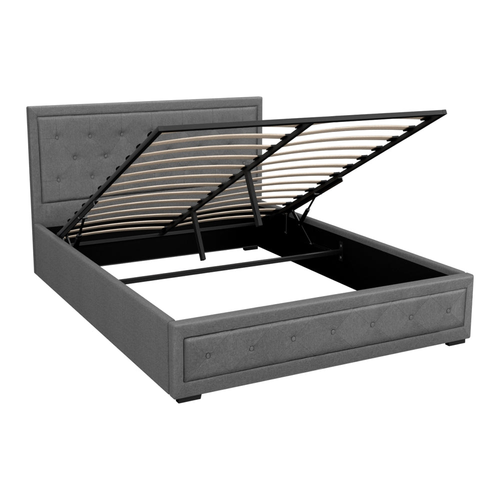Tiyo Queen Size Gas Lift Bed Frame Grey Faux Linen