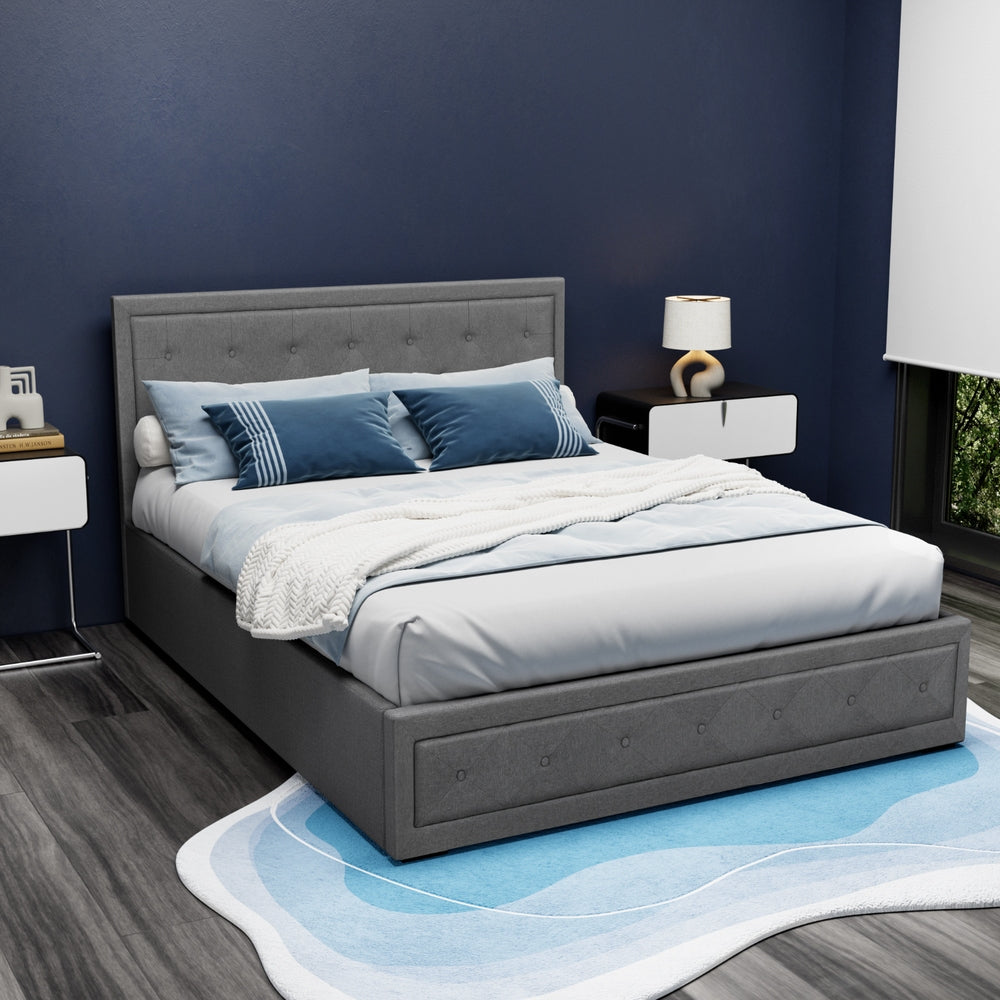 Tiyo Queen Bed Frame Gas Lift Storage Grey