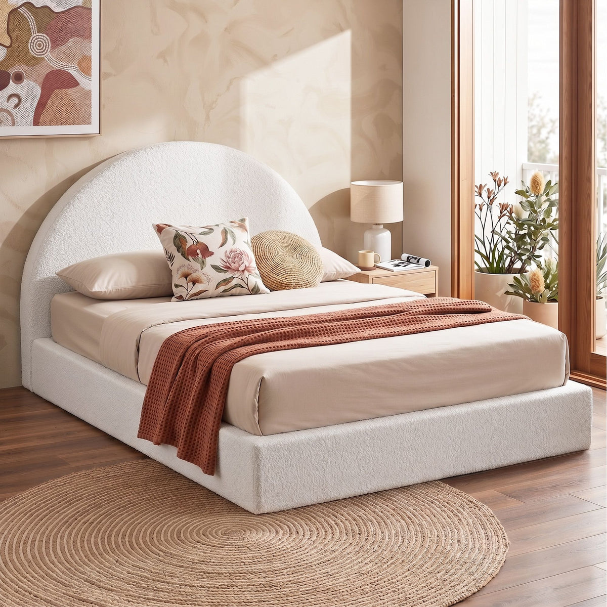 Artiss Double Bed Frame Boucle Fabric No-Assembly Compressed Bed