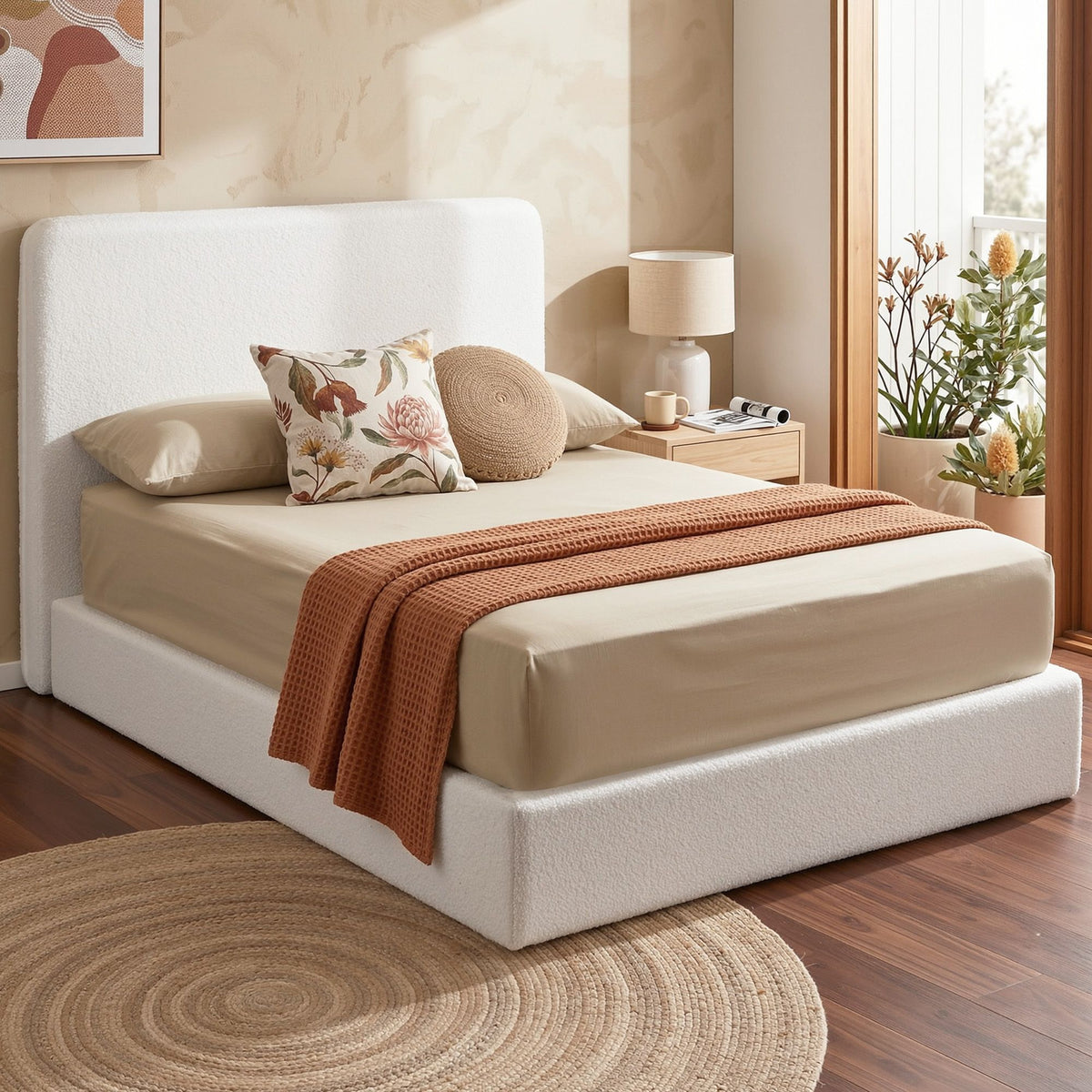 Artiss Double Bed Frame Boucle Fabric No-Assembly