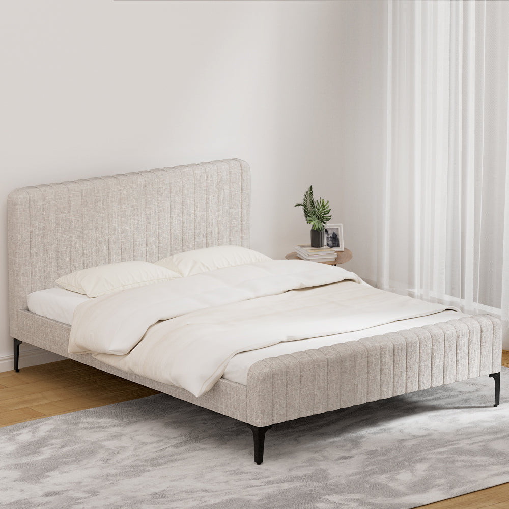 AMMY Queen Bed Frame Beige Upholstered