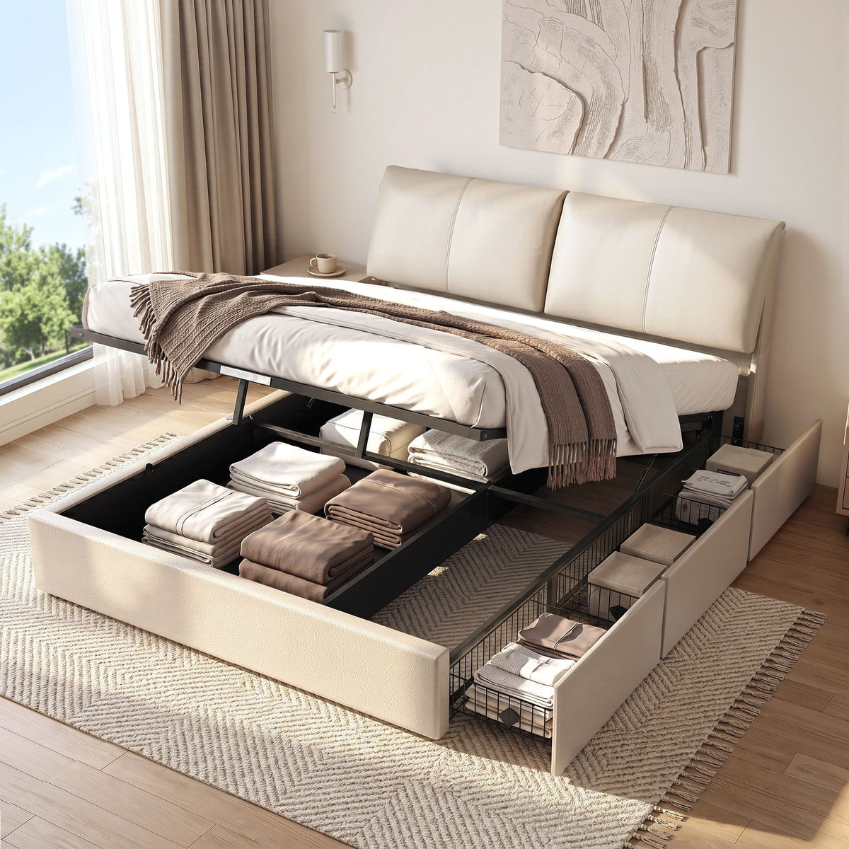 Artiss King Bed Frame with Gas Lift Storage and 3 Drawers
