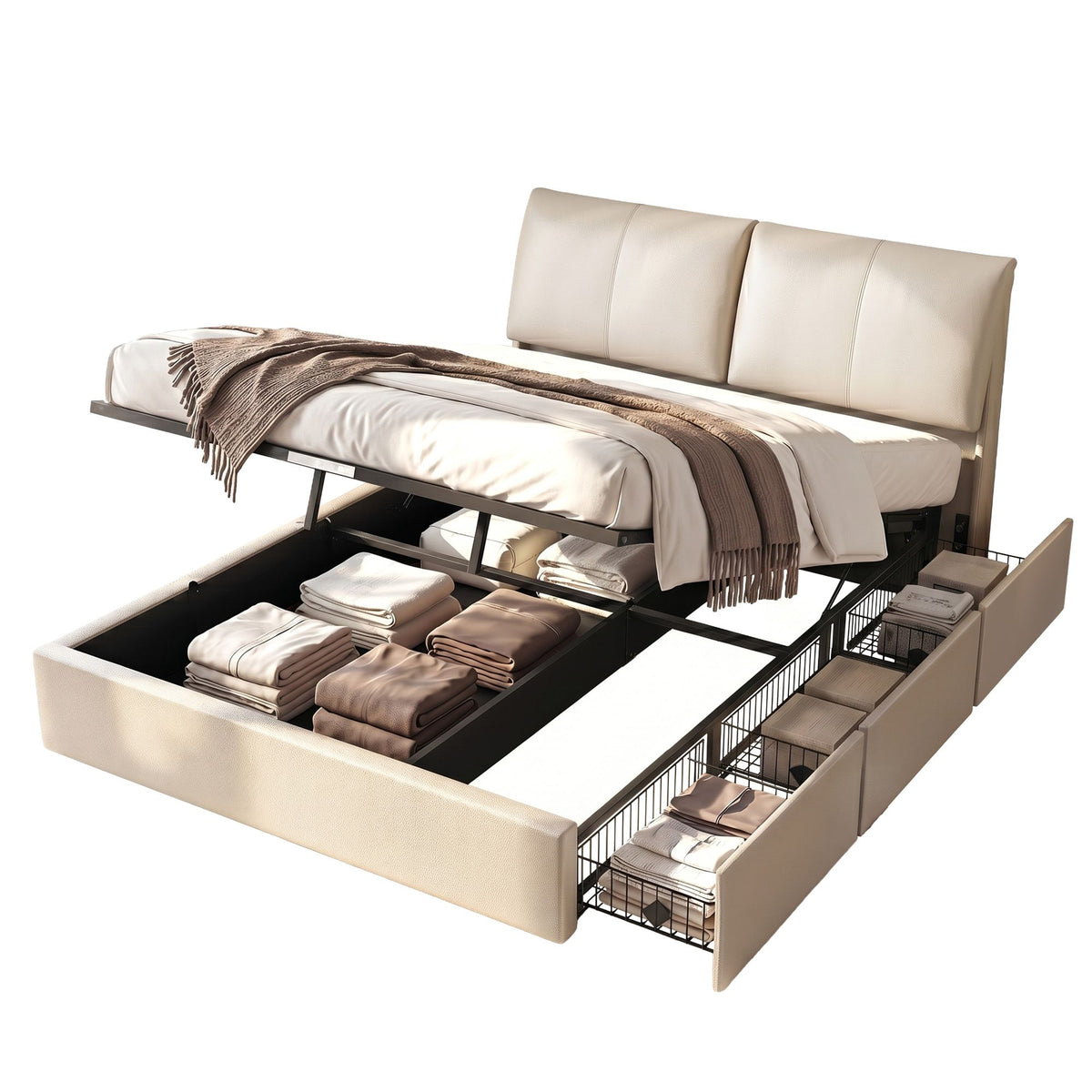 Artiss Queen Bed Frame Gas Lift Storage 3 Drawers Adjustable Headboard