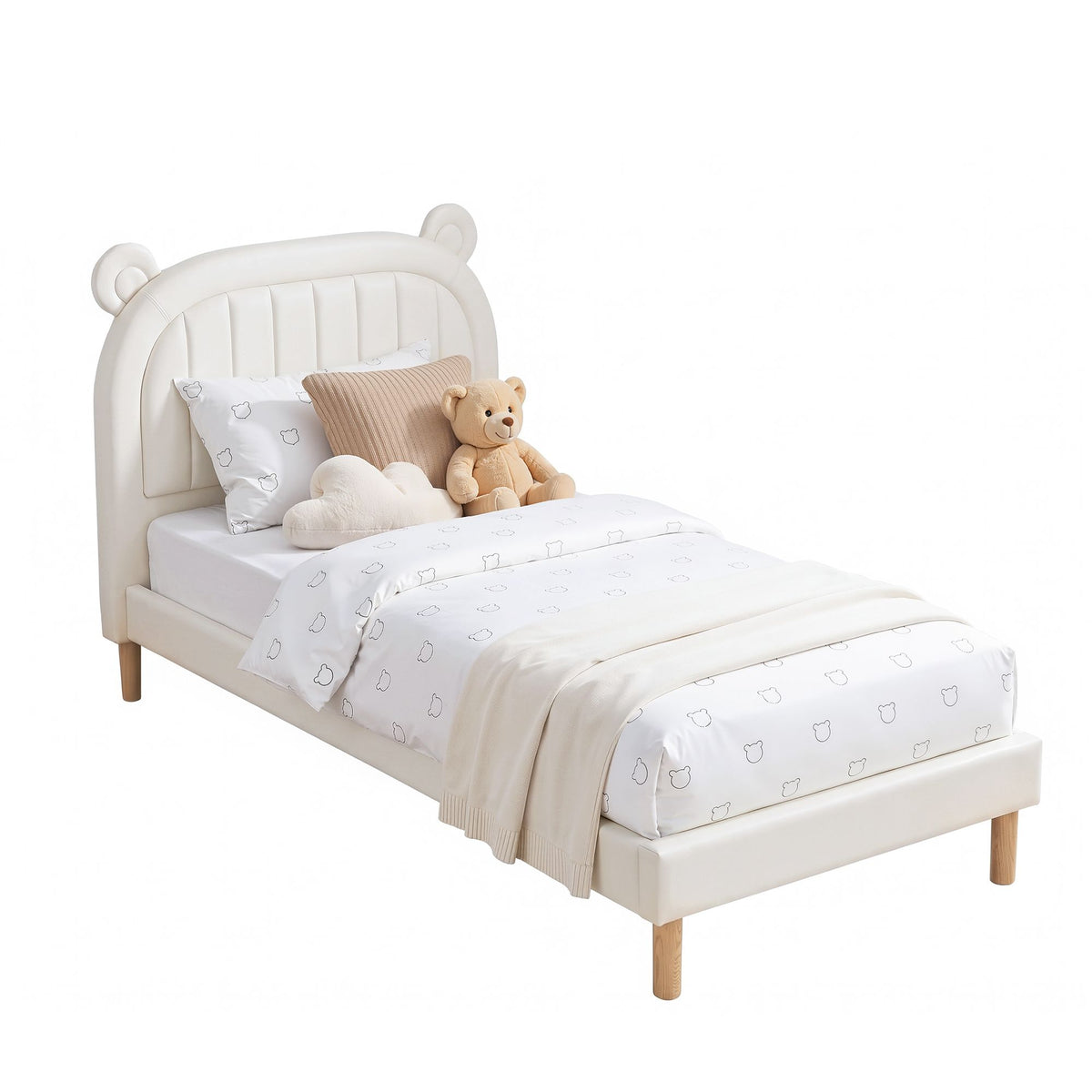 Artiss Kids King Single Bed Frame Bear Ear Upholstered Headboard
