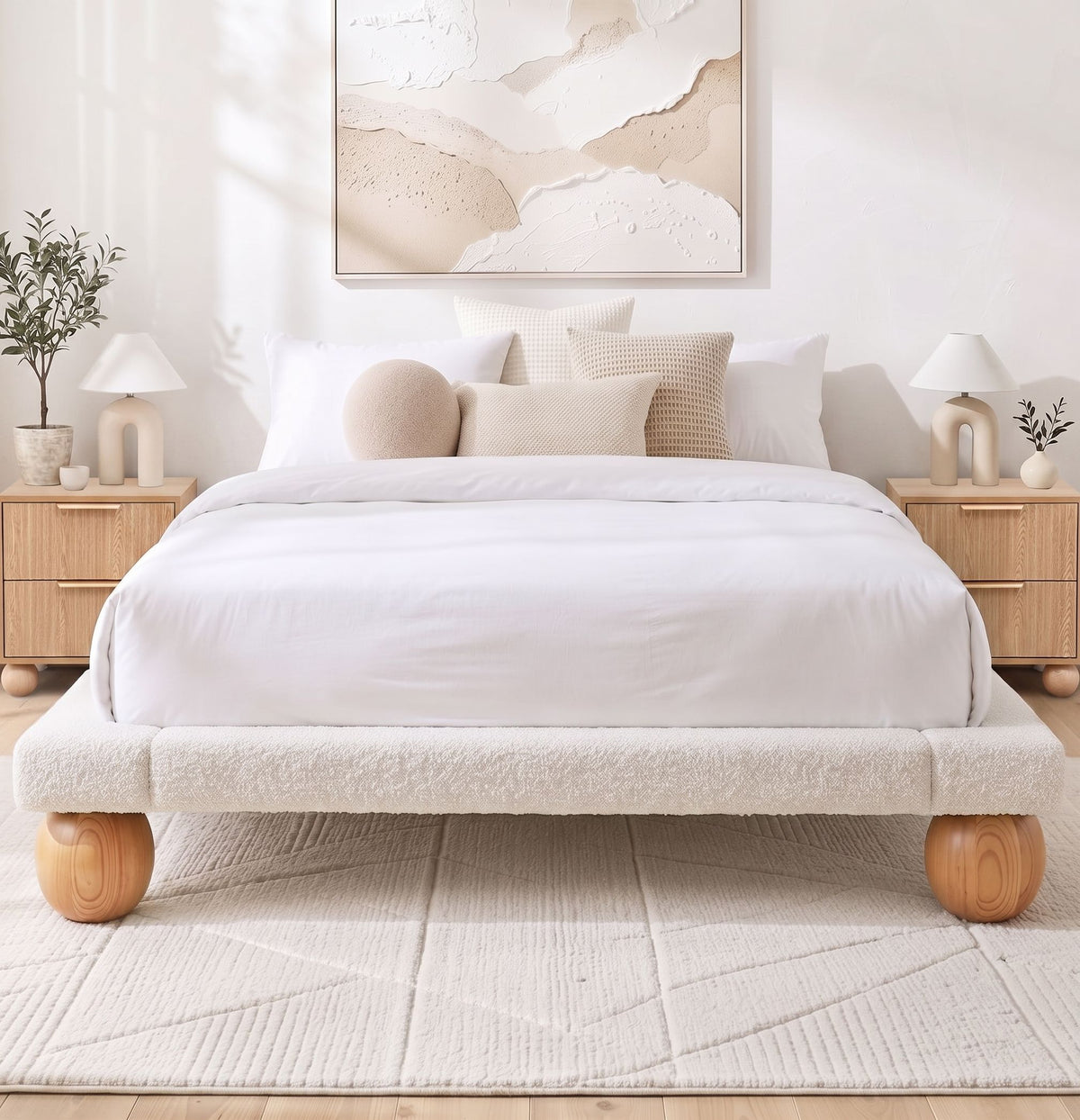 Artiss Queen Platform Bed Frame with 2 Bedside Tables, Boucle