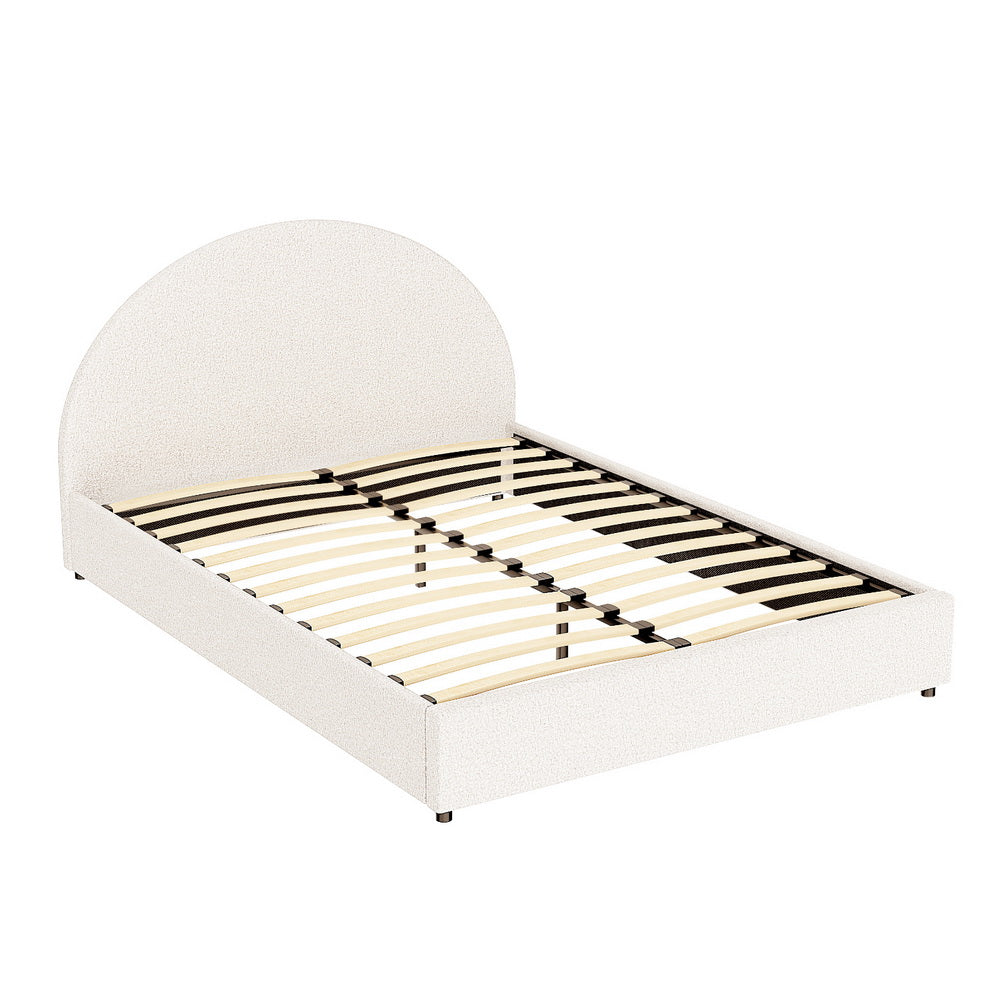 ELLA Double Bed Frame Gas Lift Storage Boucle Fabric Beige