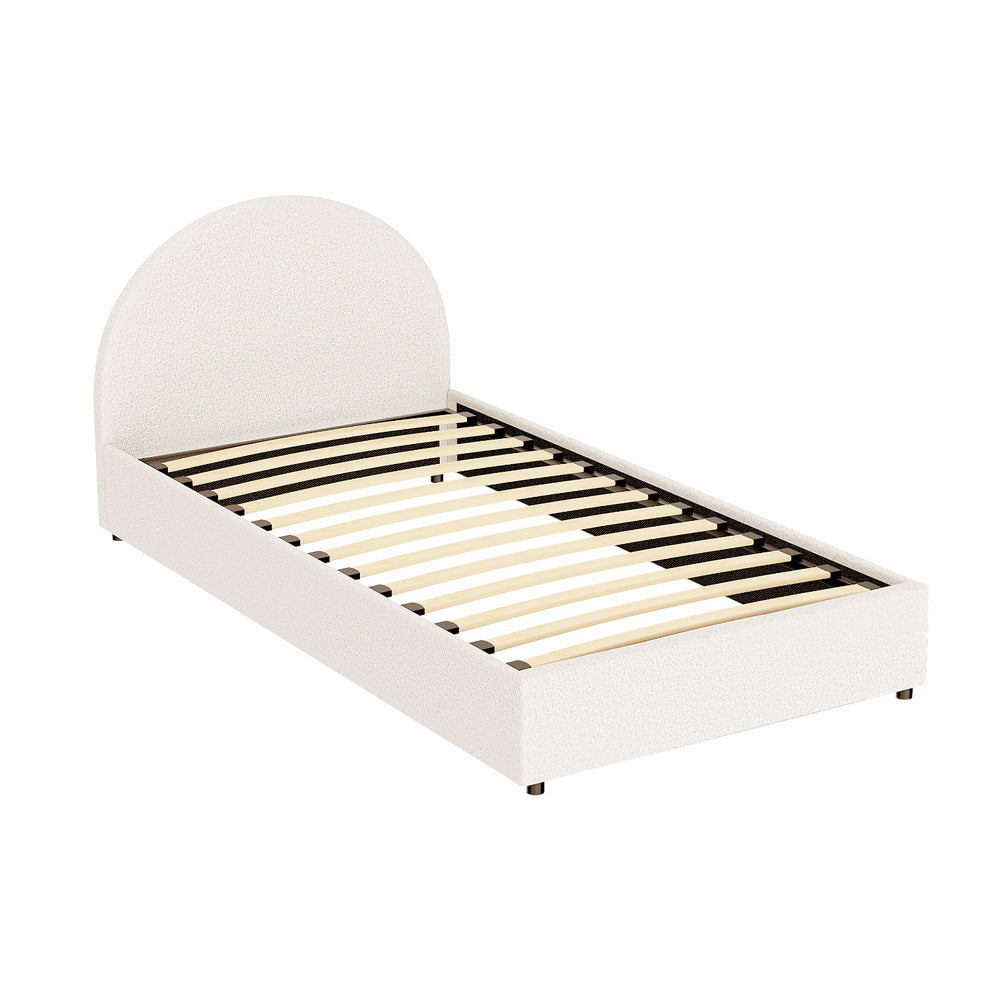 ELLA King Single Bed Frame Gas Lift Storage Boucle Fabric Beige