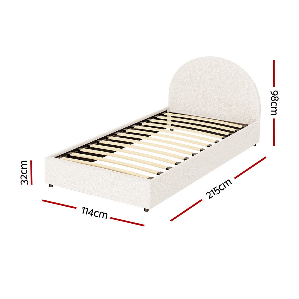 ELLA King Single Bed Frame Gas Lift Storage Boucle Fabric Beige
