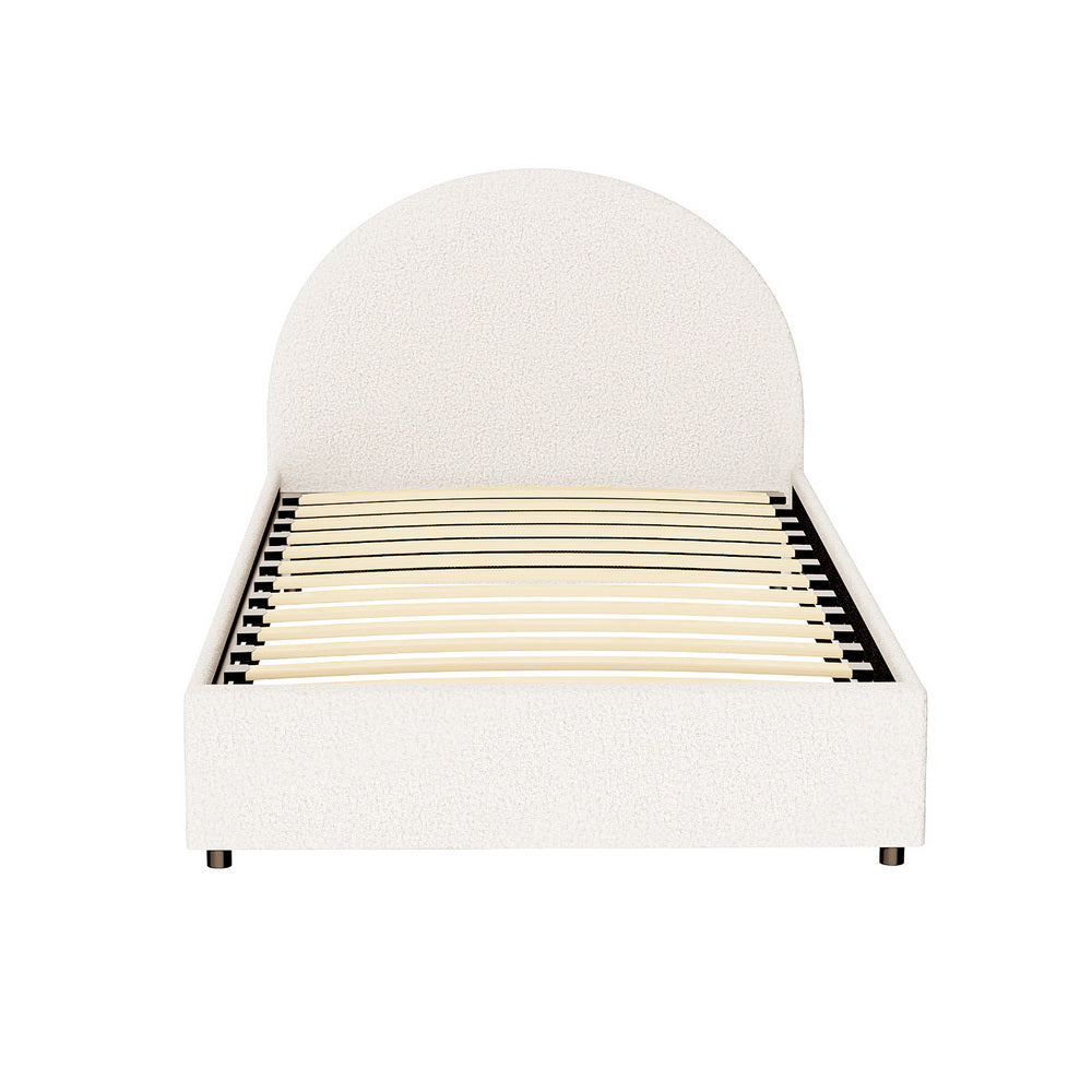 ELLA King Single Bed Frame Gas Lift Storage Boucle Fabric Beige