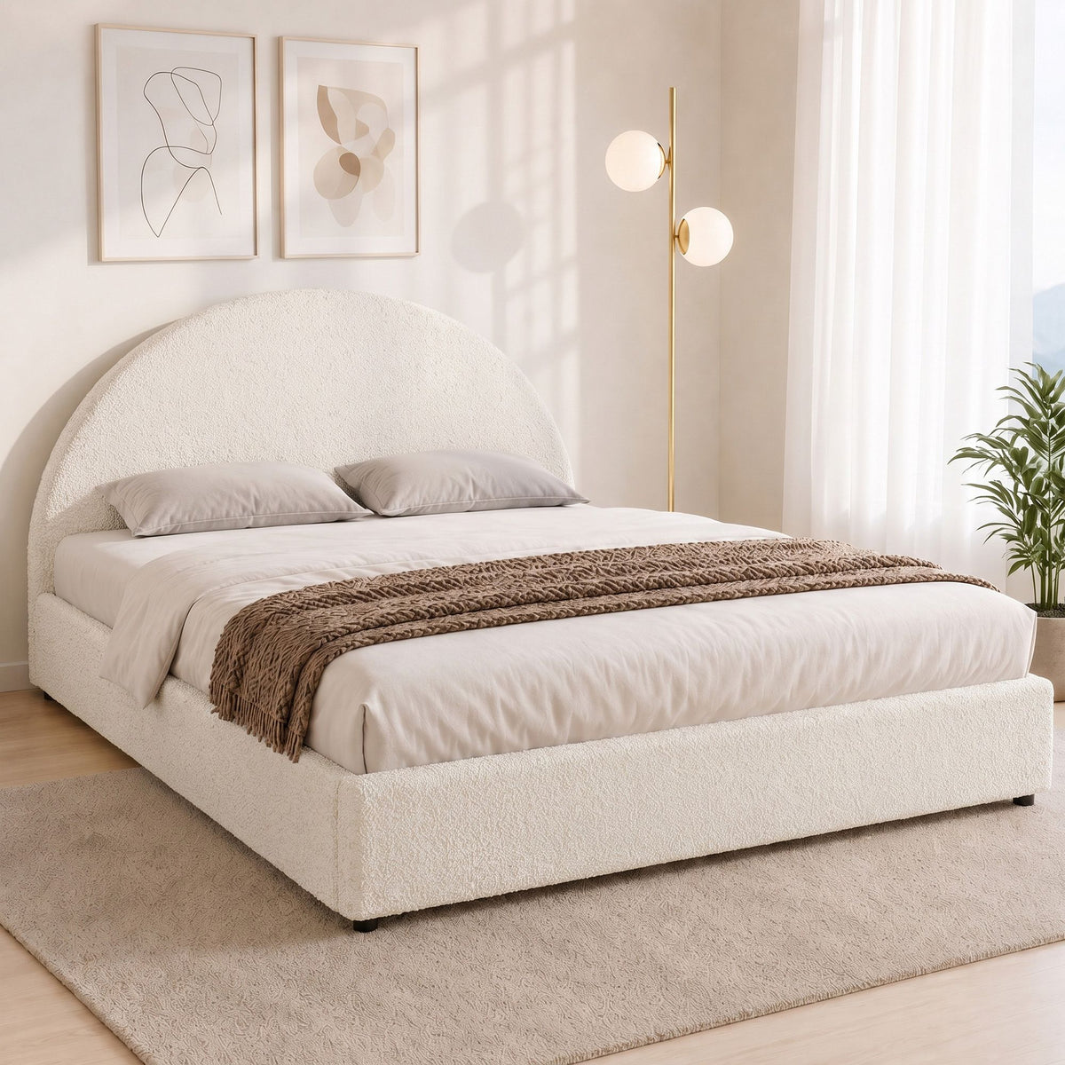 Ella Queen Gas Lift Bed Frame Boucle Fabric Storage