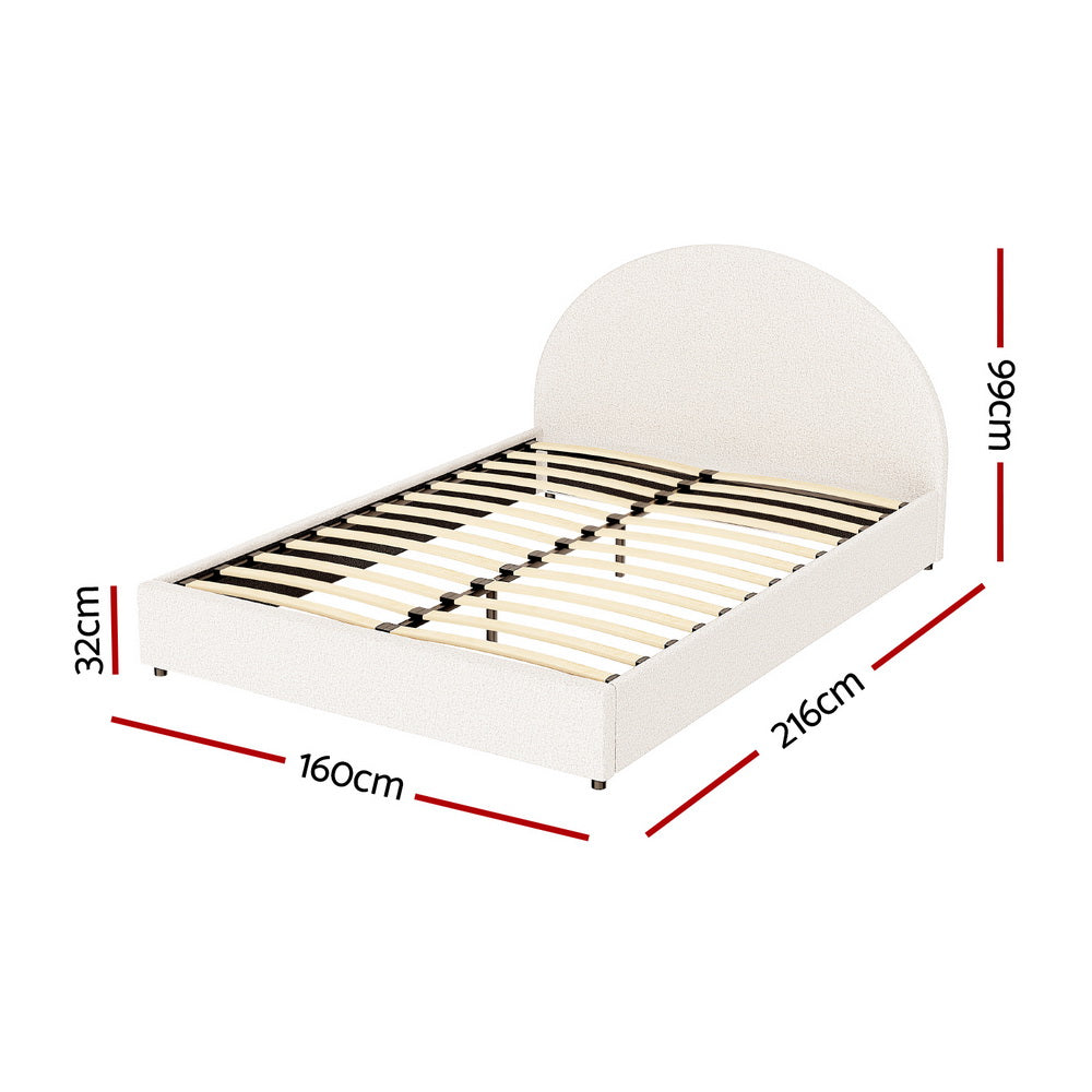ELLA Queen Bed Frame Gas Lift Storage Boucle Fabric Beige
