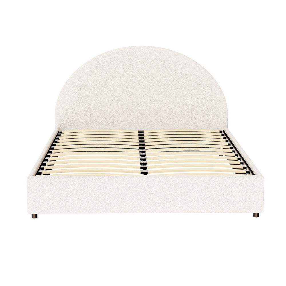 ELLA Queen Bed Frame Gas Lift Storage Boucle Fabric Beige