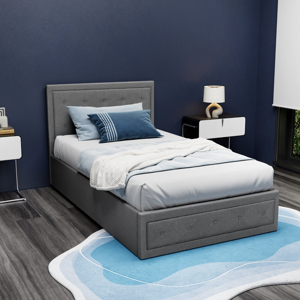 TIYO King Single Bed Frame Gas Lift Storage Wooden Grey