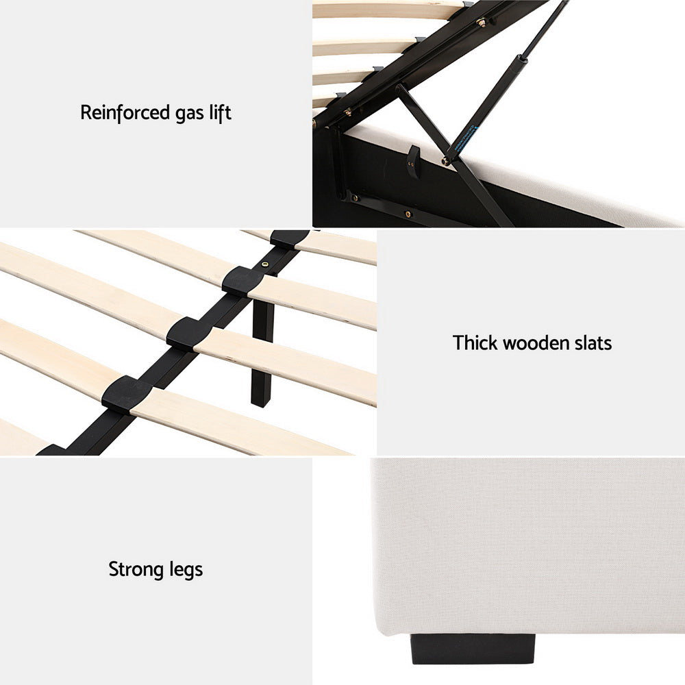 VILA Double Bed Frame Gas Lift Storage Beige
