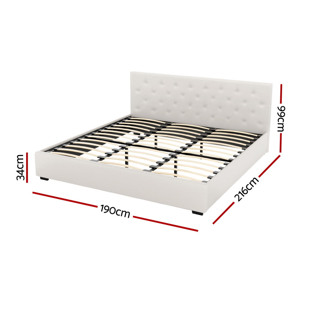 VILA King Bed Frame Gas Lift Storage Beige