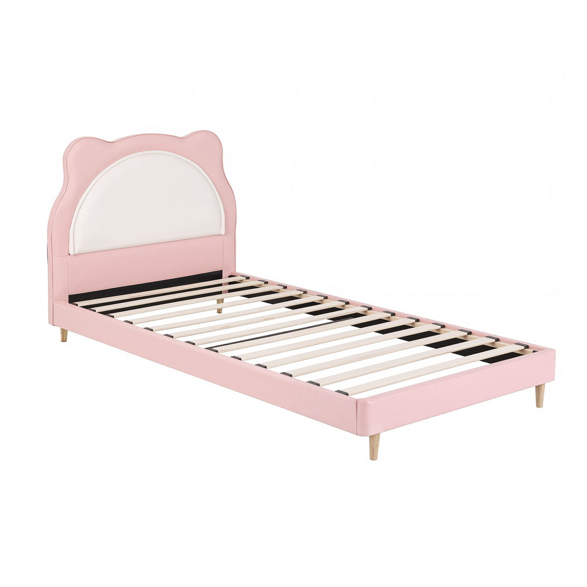 Cute Kitty King Single Pink Kids Bed Frame Upholstered