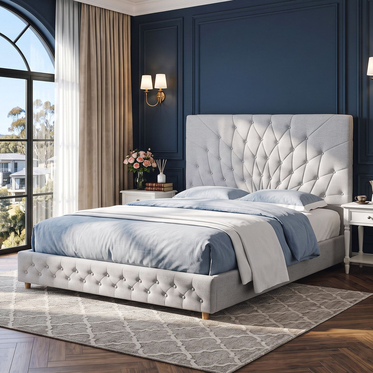 Artiss Queen Bed Frame with Tufted Headboard Grey