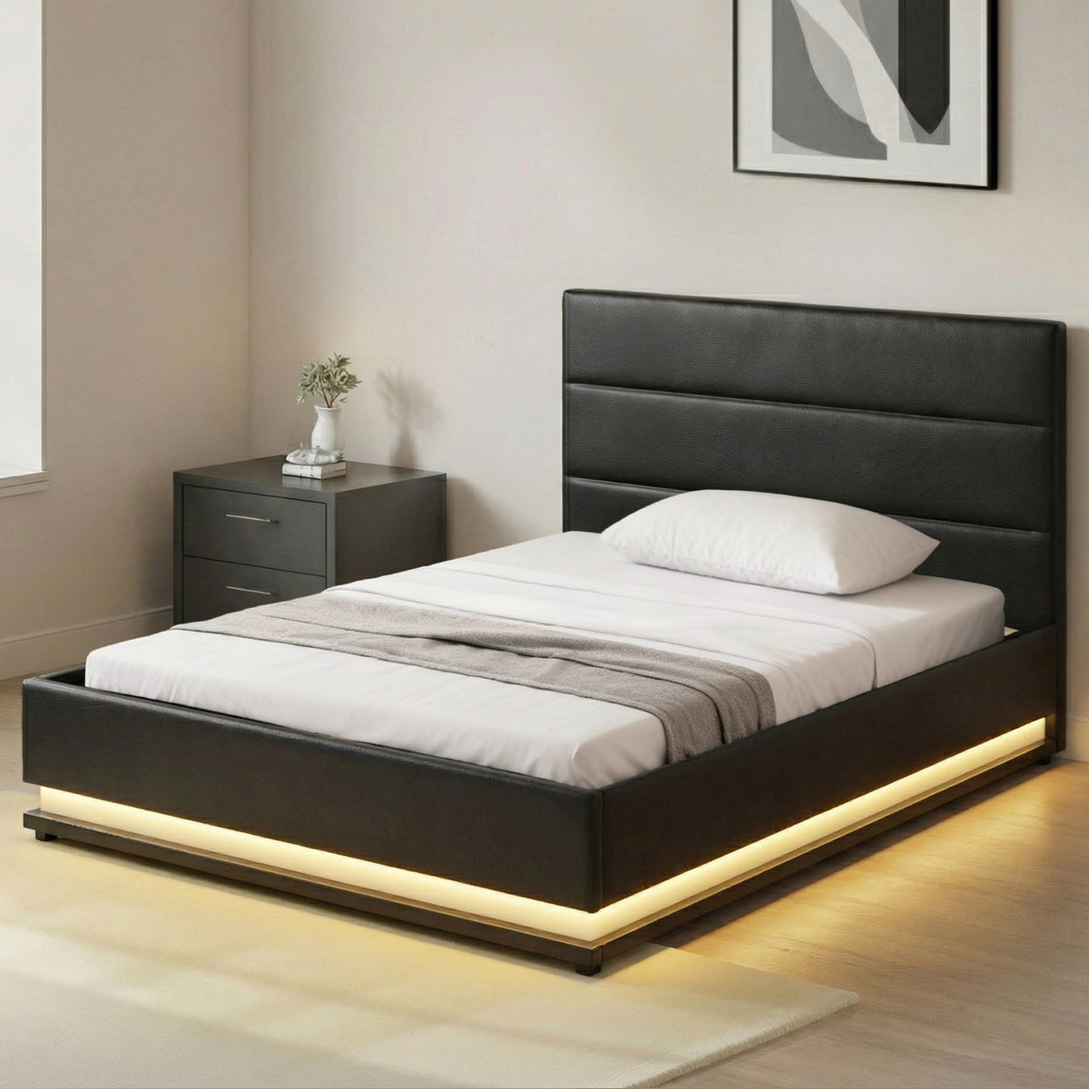 Lumi King Single Gas Lift Bed Frame with LED Black