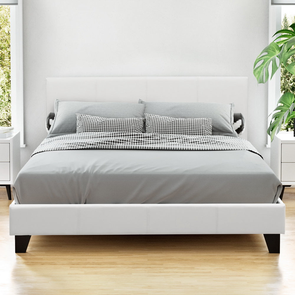 Neo Queen Bed Frame PVC Leather White