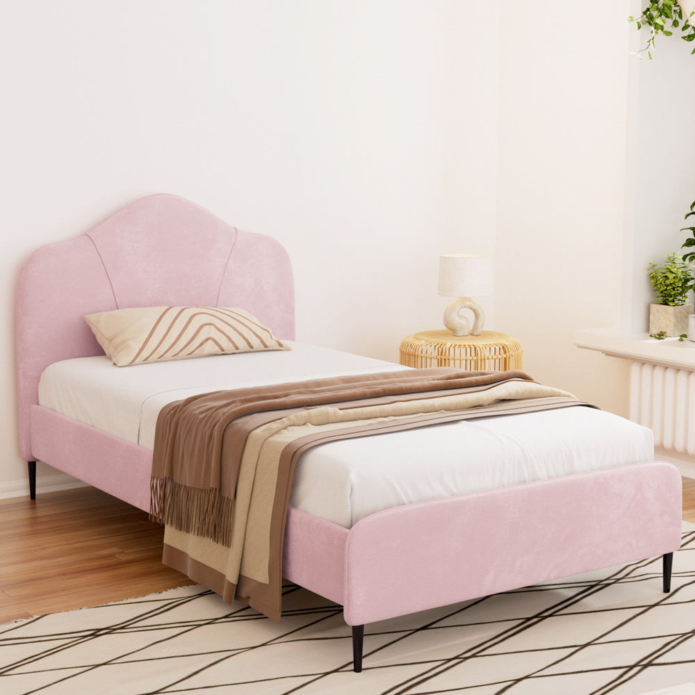 Olan Upholstered Velvet Bed Frame King Single Pink