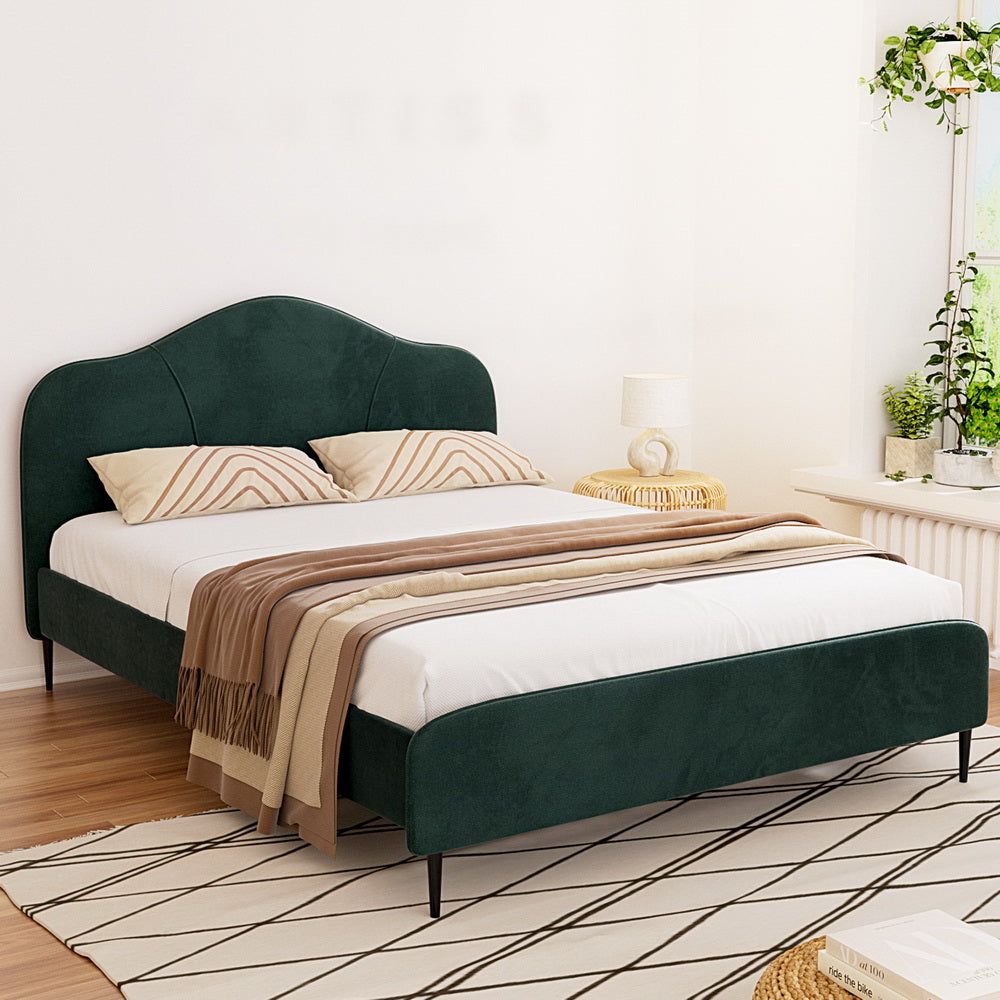 Olan Queen Size Upholstered Velvet Bed Frame Dark Green