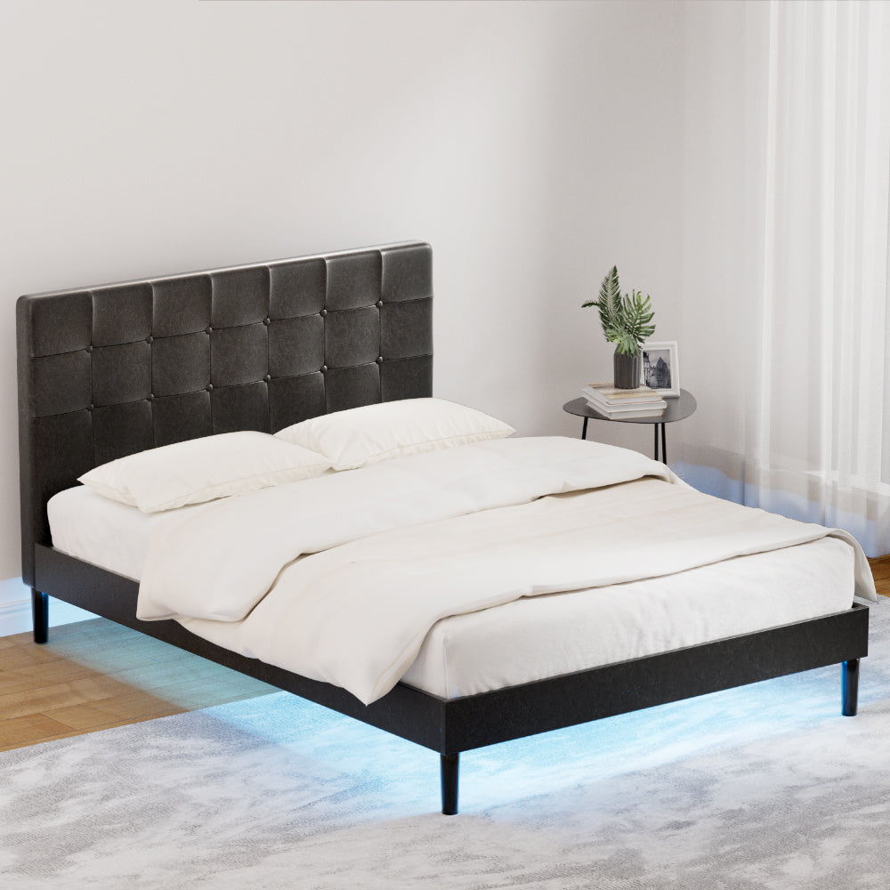 RAVI Double Bed Frame LED Black