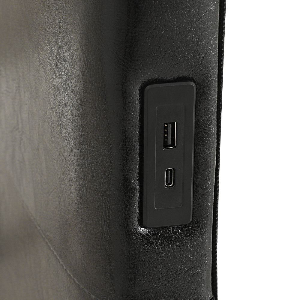 RAVI King Bed Frame LED Black PVC Leather
