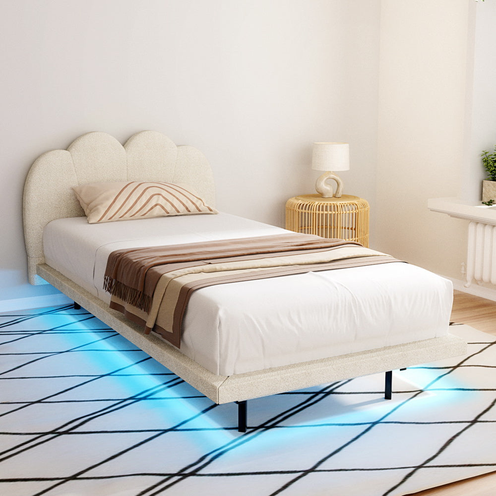 SASA Single Bed Frame Boucle Beige LED