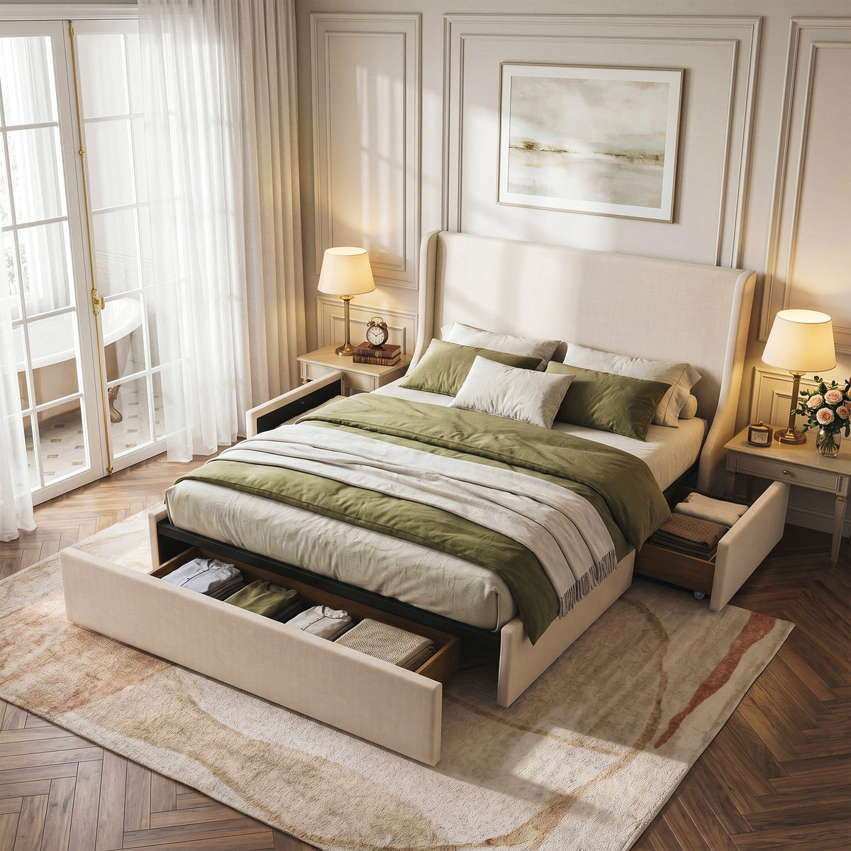 Artiss Double Upholstered Bed Frame with 3 Storage Drawers