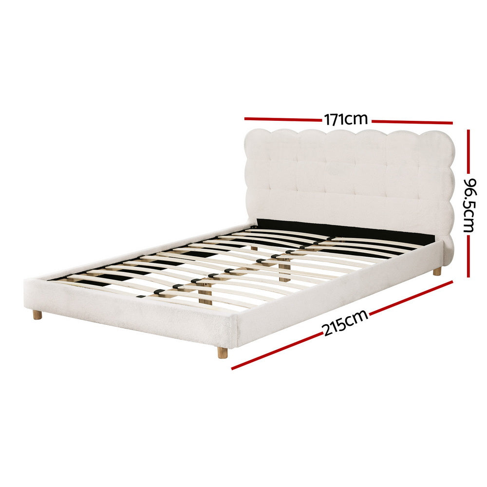 CLOUD Queen Bed Frame Boucle Fabric Cloud Headboard White