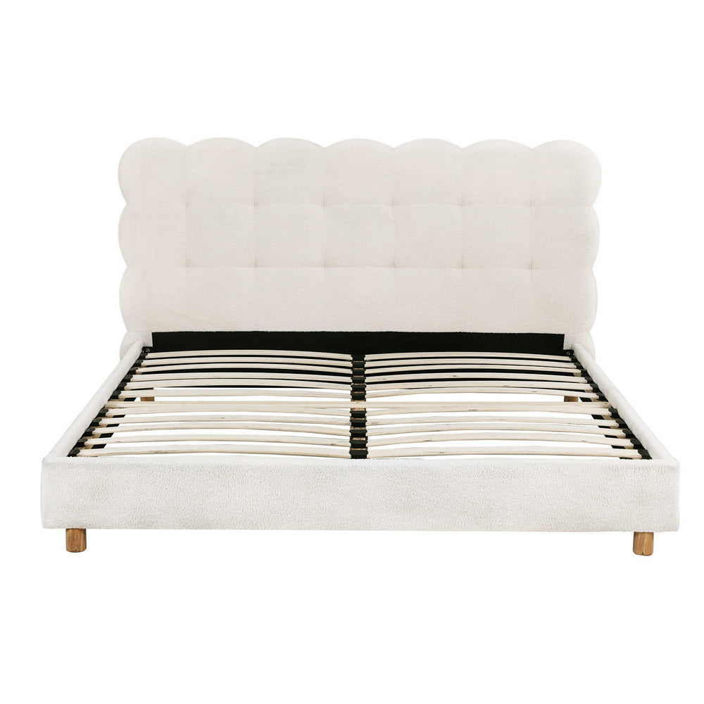 CLOUD Queen Bed Frame Boucle Fabric Cloud Headboard White
