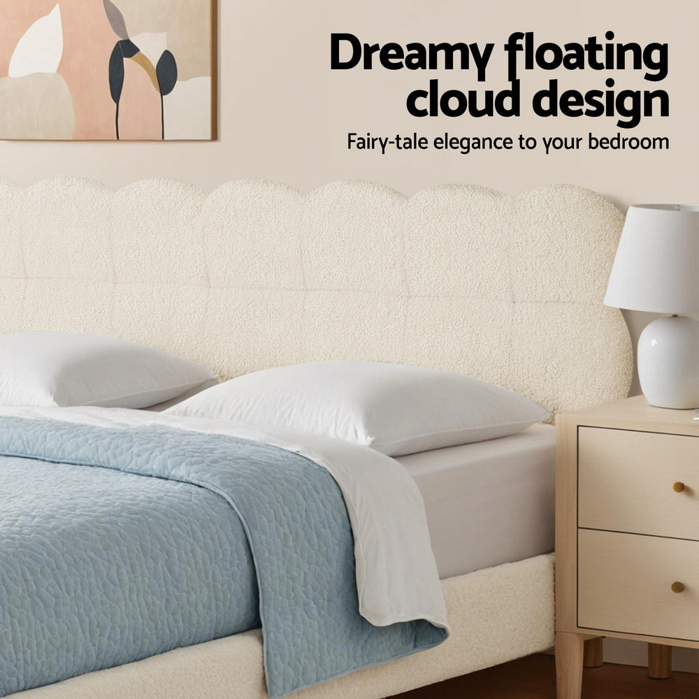 CLOUD Queen Bed Frame Boucle Fabric Cloud Headboard White