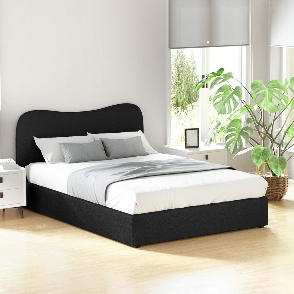 DARA Double Bed Frame Boucle Upholstered Black