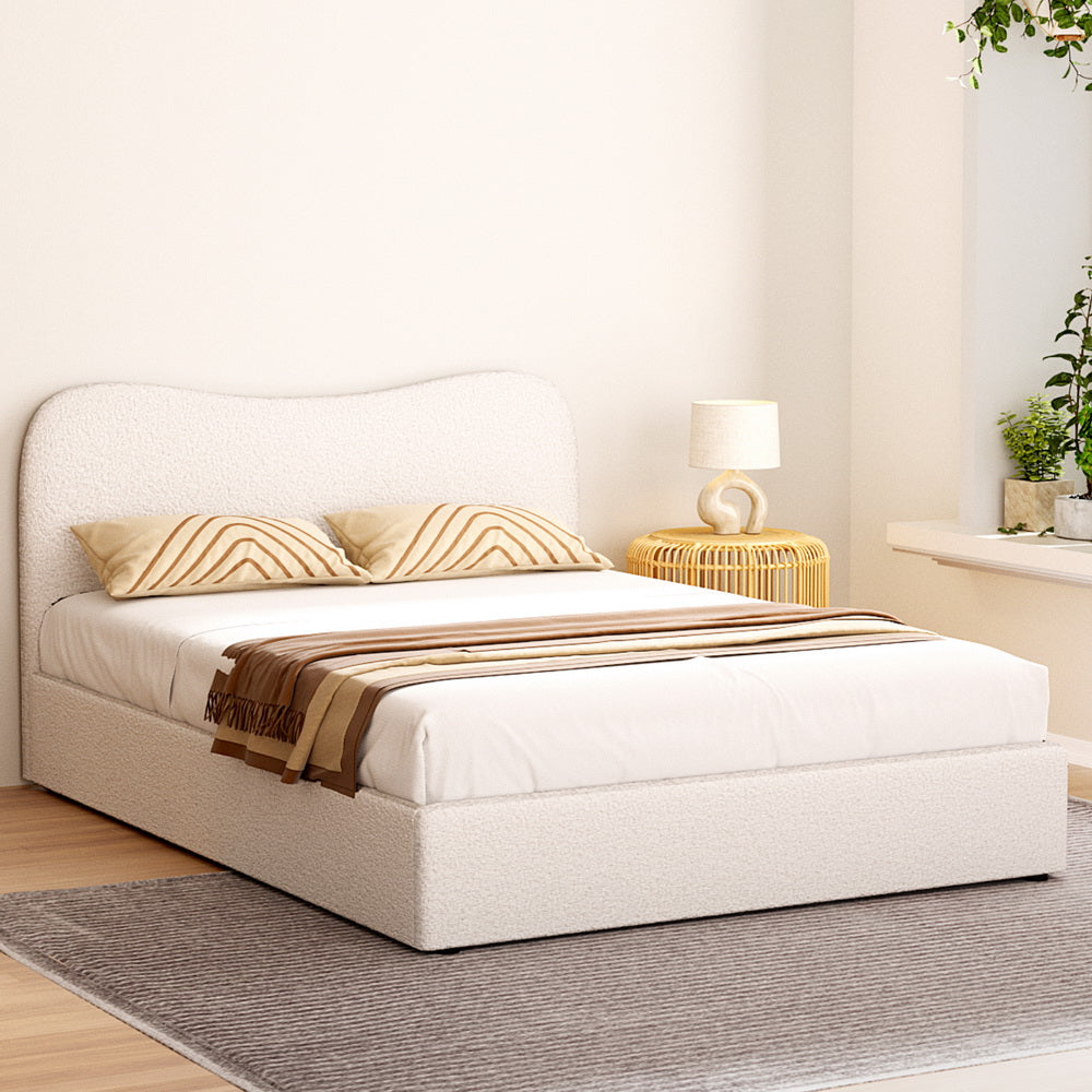 DARA Double Bed Frame Boucle Upholstered Beige
