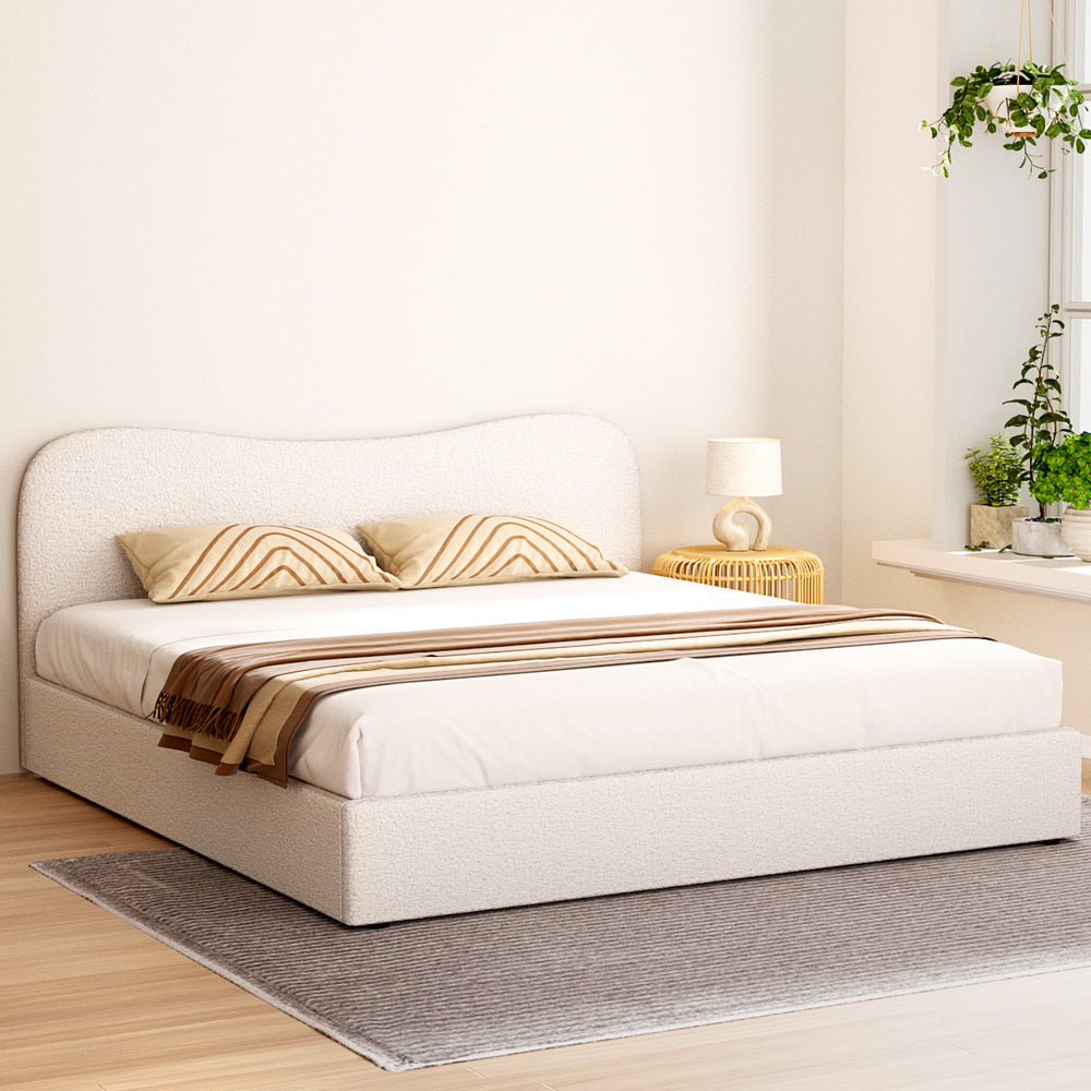 DARA King Bed Frame Boucle Upholstered Beige
