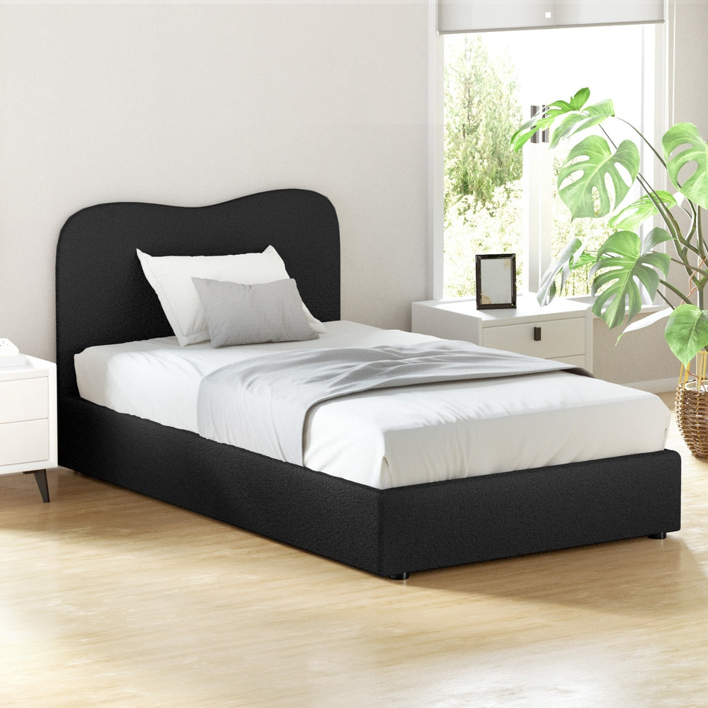 DARA King Single Bed Frame Boucle Upholstered Black