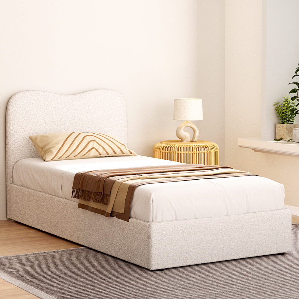 DARA Single Bed Frame Boucle Upholstered Beige