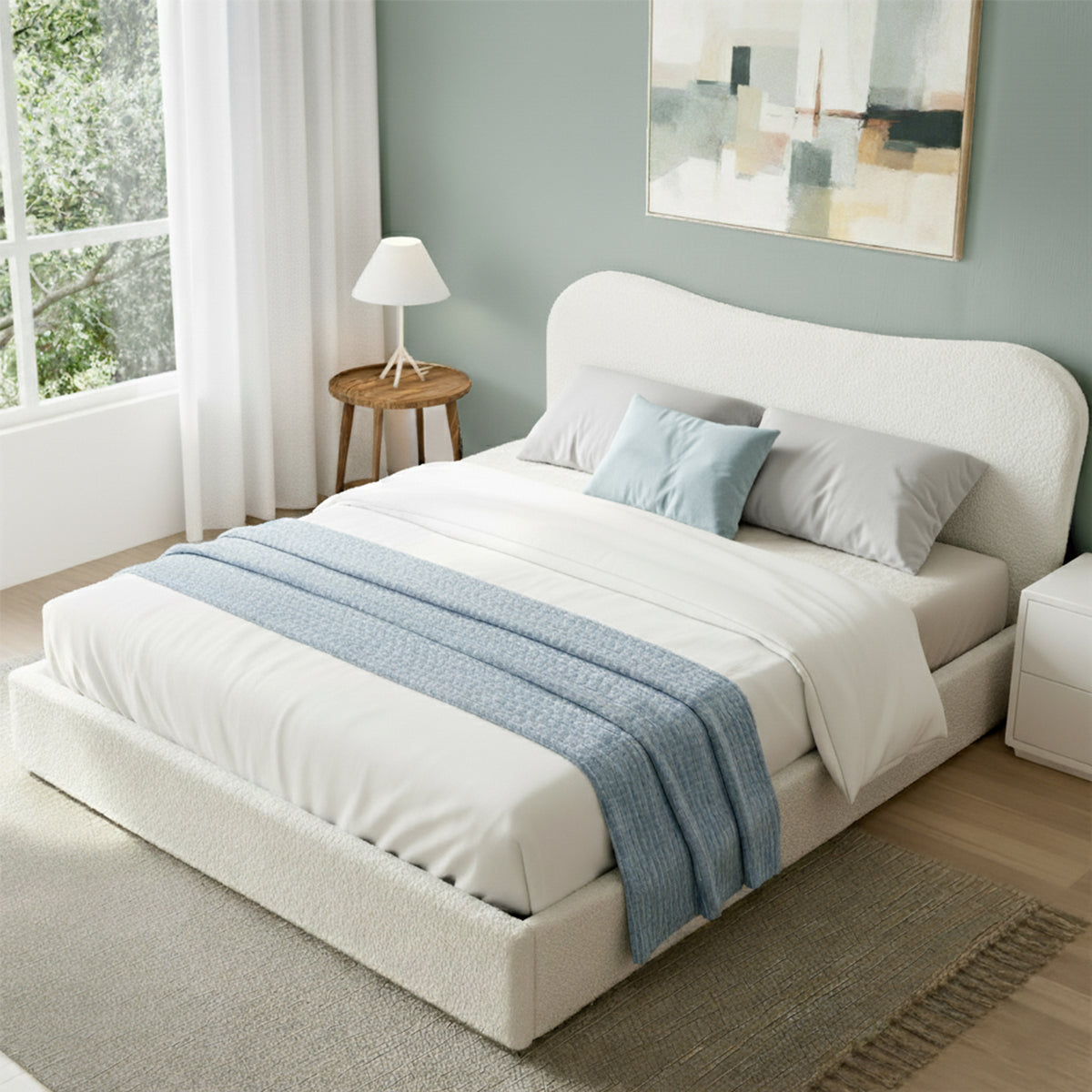 Artiss Queen Gaslift Storage Bed Frame Boucle Upholstered White