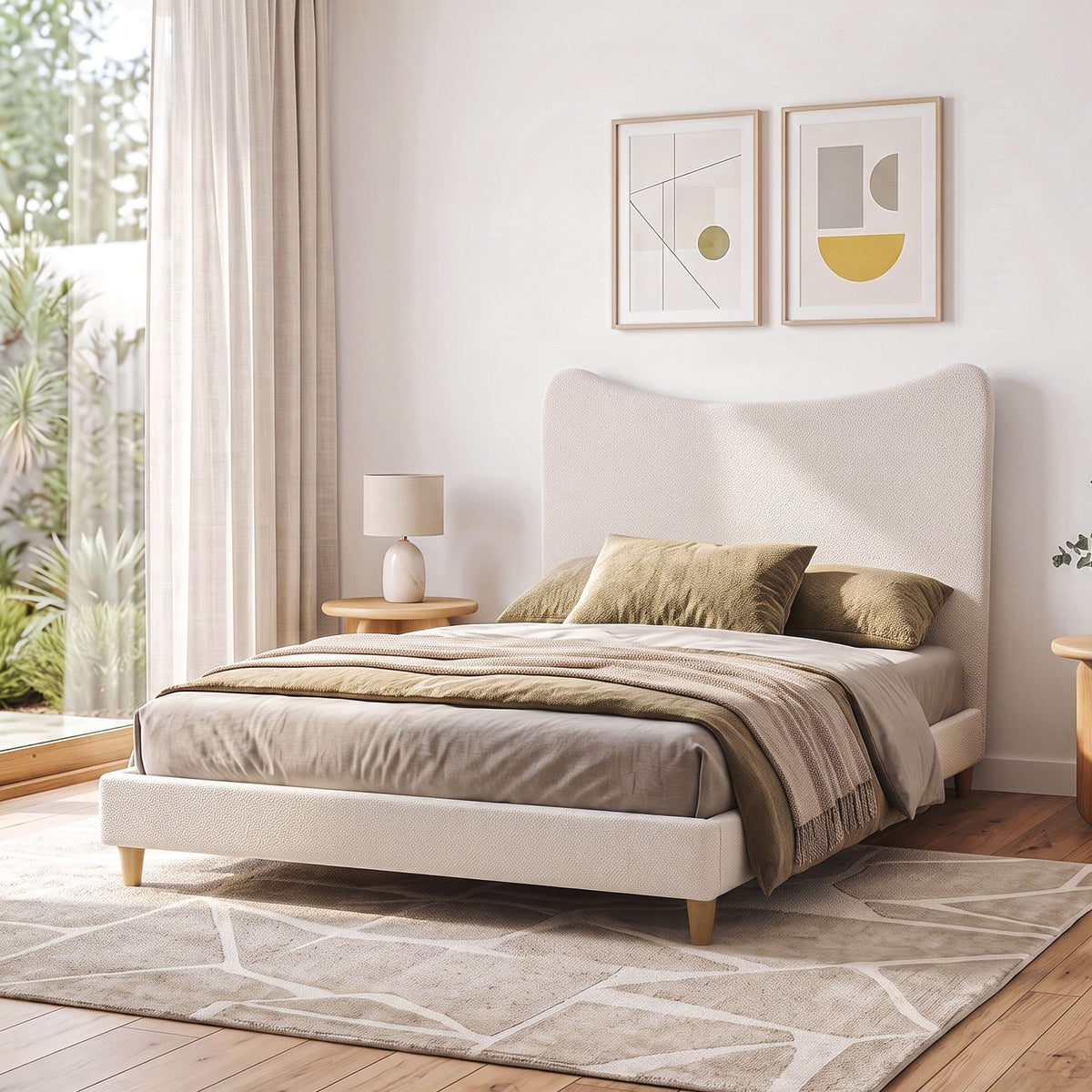 Artiss Double Bed Frame with Boucle Headboard, Beige