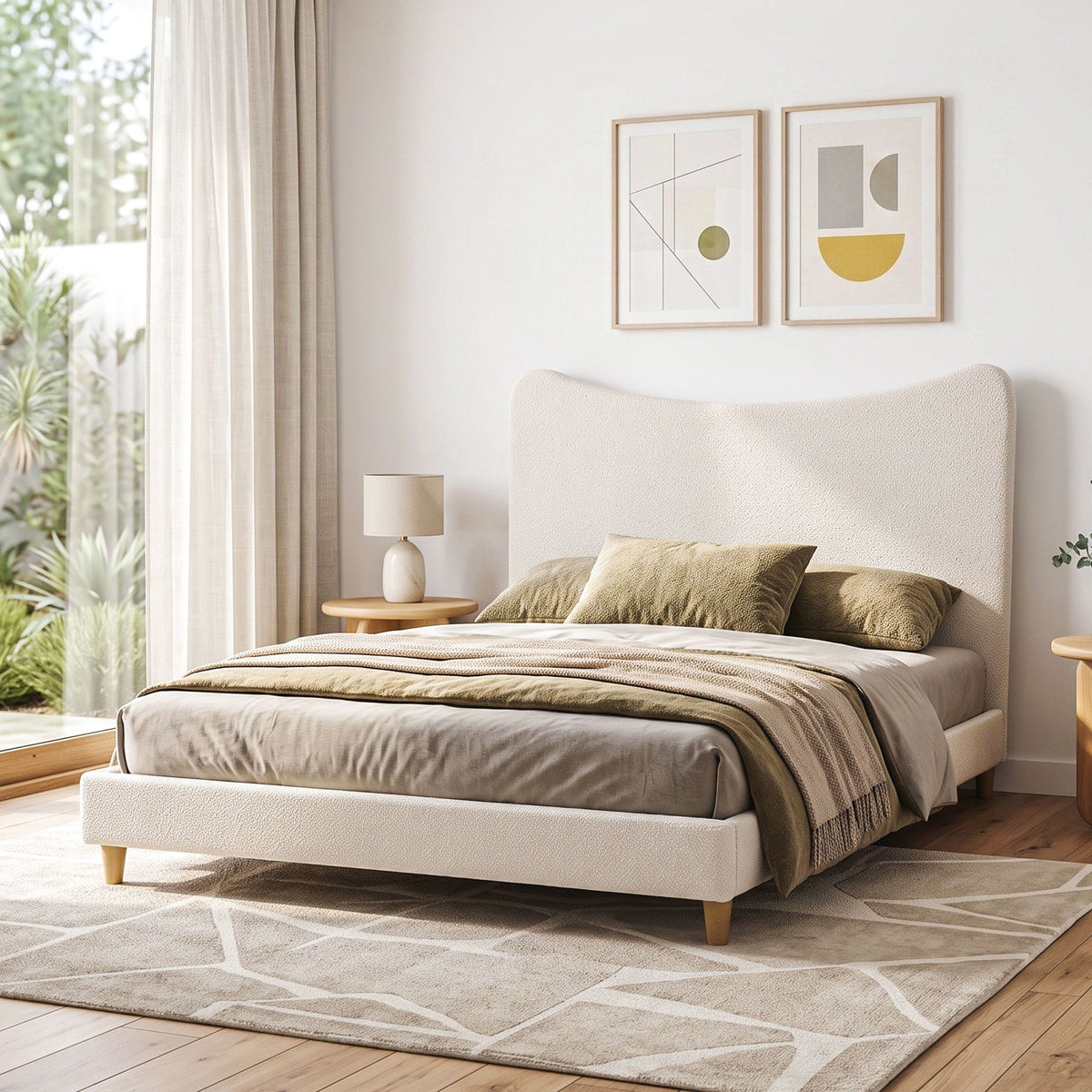 Artiss Queen Bed Frame with Boucle Headboard, Beige
