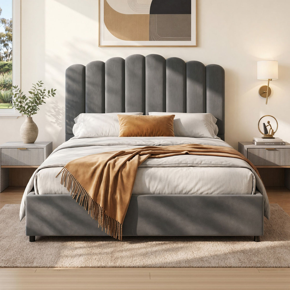 Fion Double Gas Lift Bed Frame Upholstered Velvet Grey