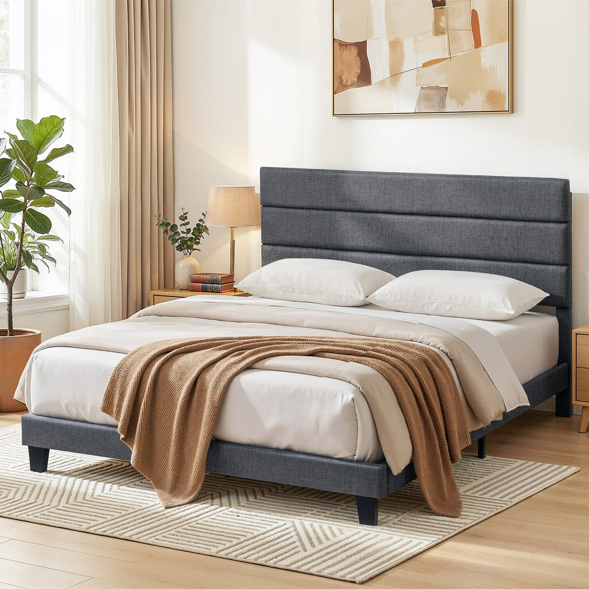 Hush King Bed Frame Upholstered Charcoal Grey Linen