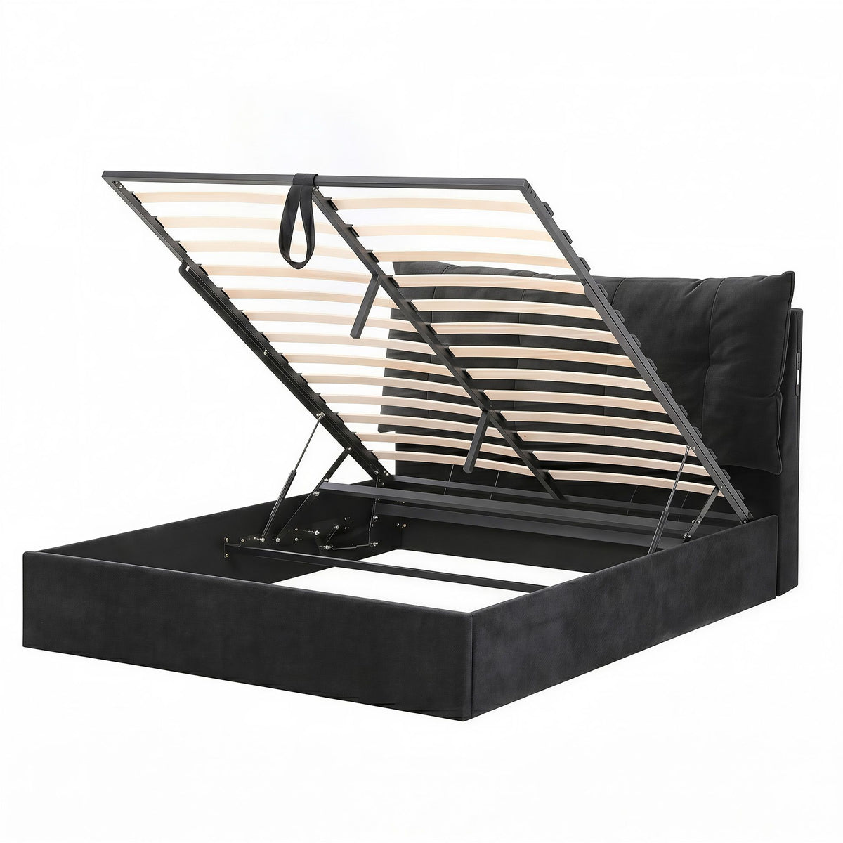 Hyde Queen Gas Lift Bed Frame with LED Light Black Velvet