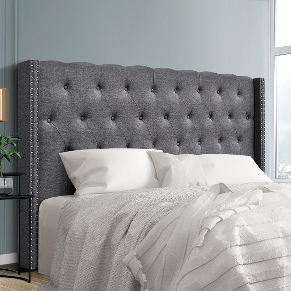 Luca King Winged Bedhead Headboard Fabric Grey
