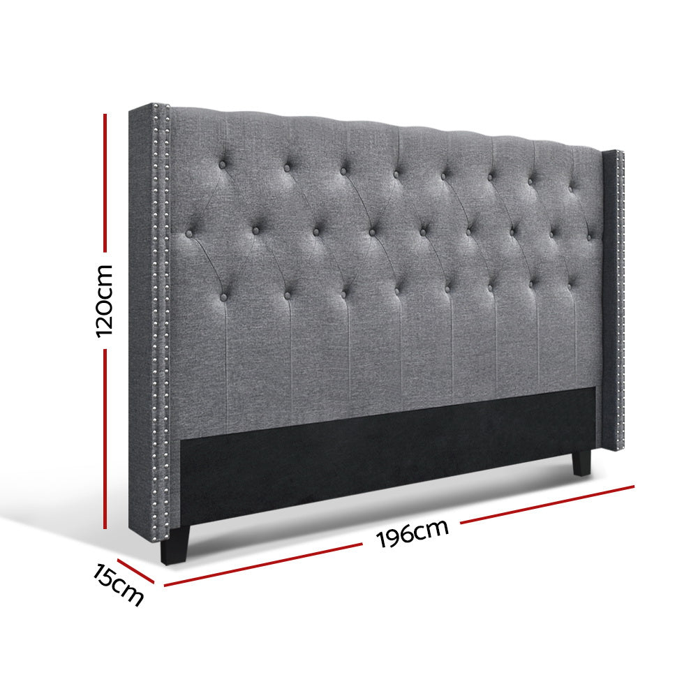Luca King Bedhead Fabric Tufted Winged Grey