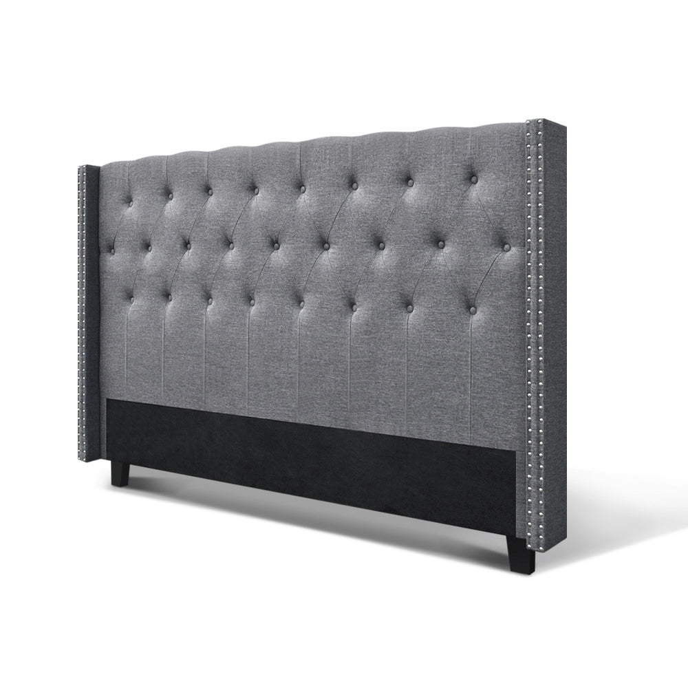 Luca King Bedhead Fabric Tufted Winged Grey