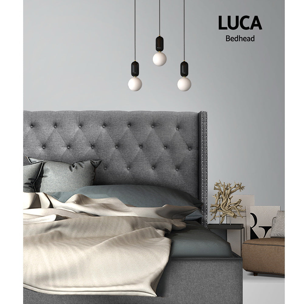 Luca King Bedhead Fabric Tufted Winged Grey