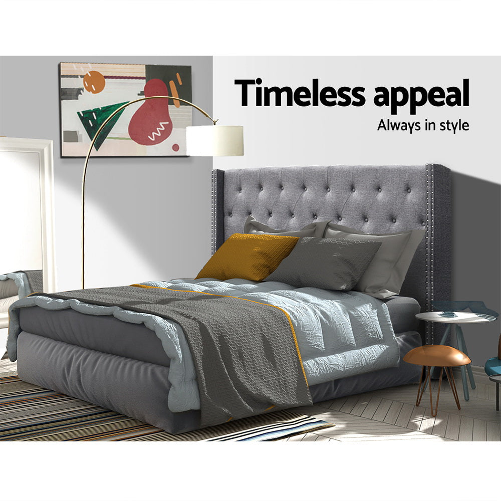 Luca King Bedhead Fabric Tufted Winged Grey