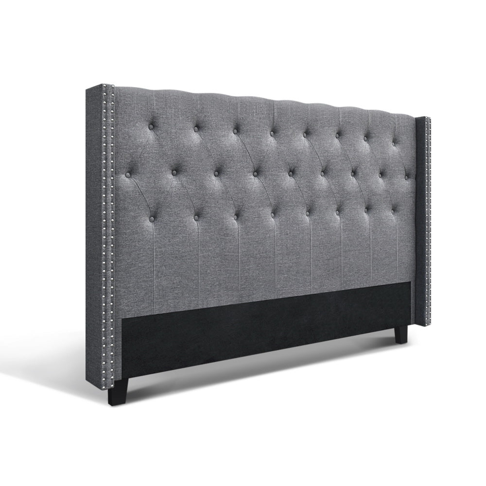 Luca King Bedhead Fabric Tufted Winged Grey
